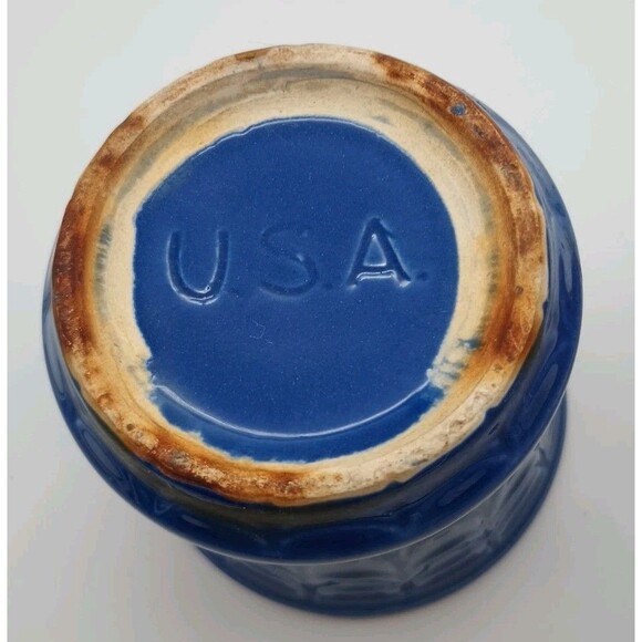 Vtg Shawnee Planter With Saucer Cobalt Blue Fishscale 3.5" - Picture 6 of 6